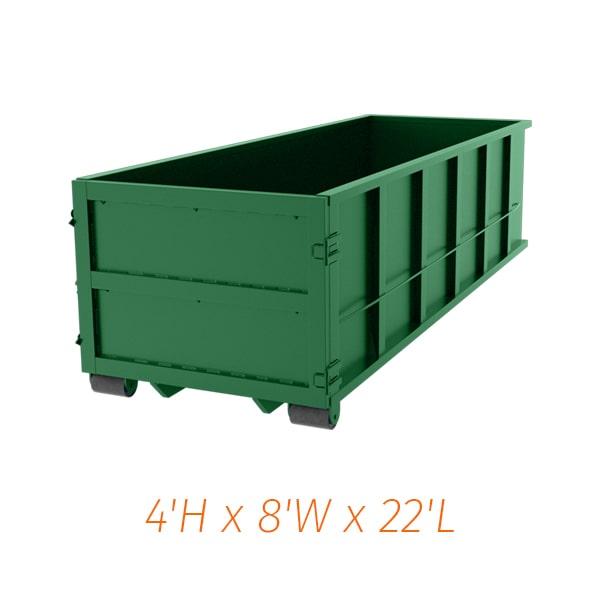 we offer flexible rental periods for our 20-yard dumpsters, ranging from a few days to several weeks depending on your needs